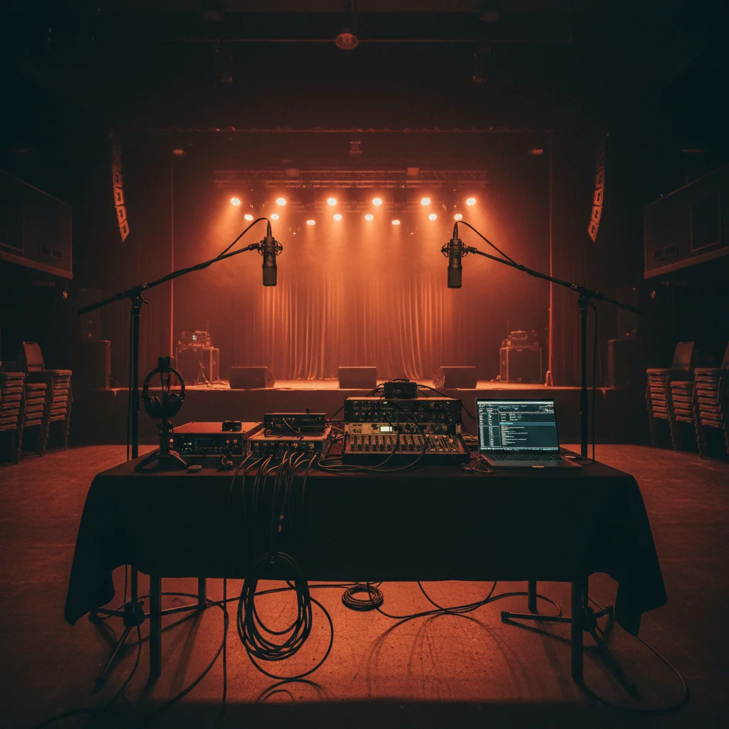 Professional recording equipment setup at a live music venue